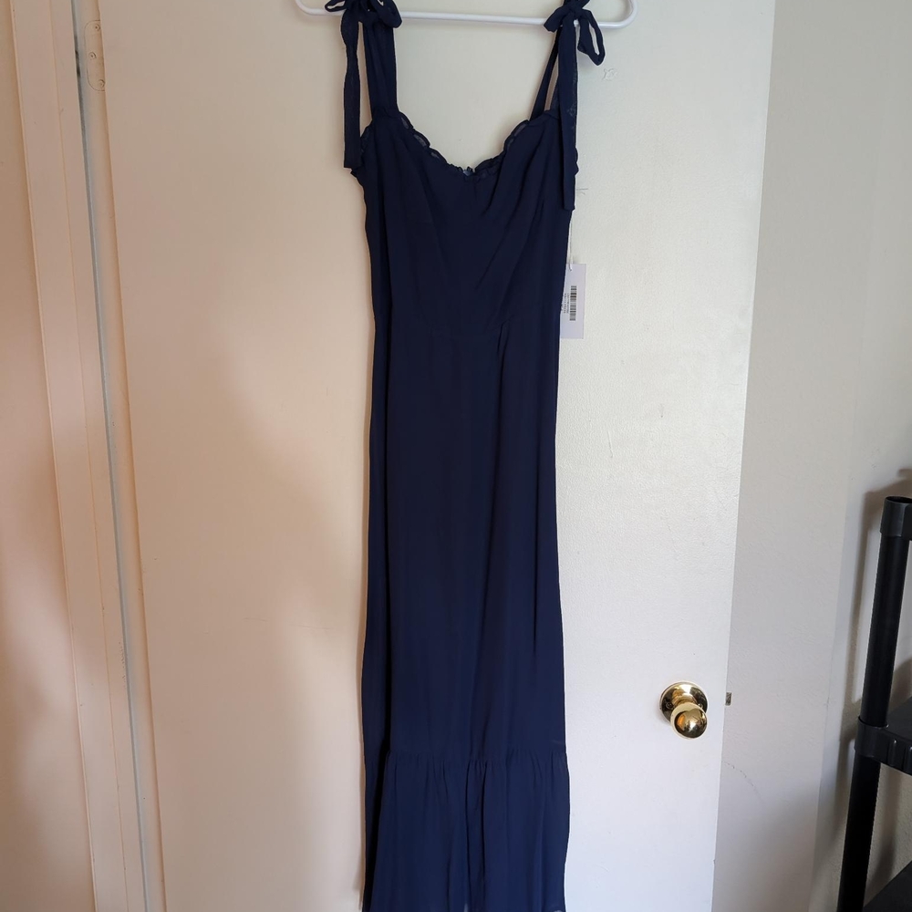 Reformation Navy Dress with Tie Straps
